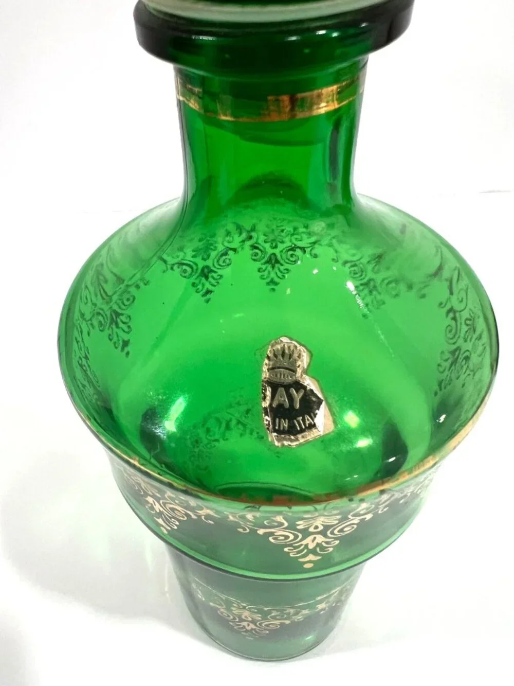 Vintage Cristallerie Artistiche DFP Emerald Green Decanter with 4 glasses,Italy